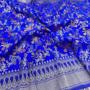 Banarasi georgette saree royal blue with heavy meena design body view