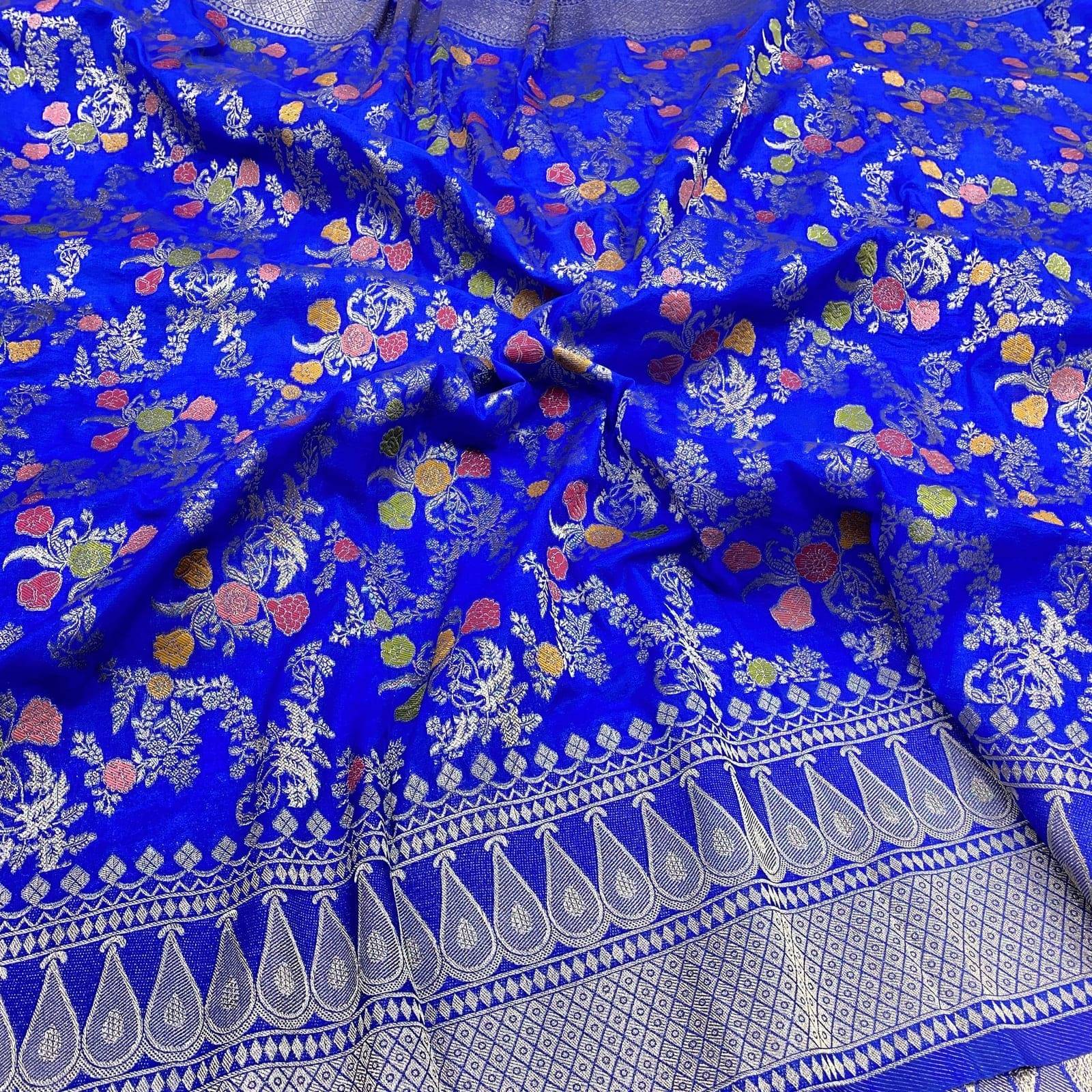 Banarasi georgette saree royal blue with heavy meena design body view