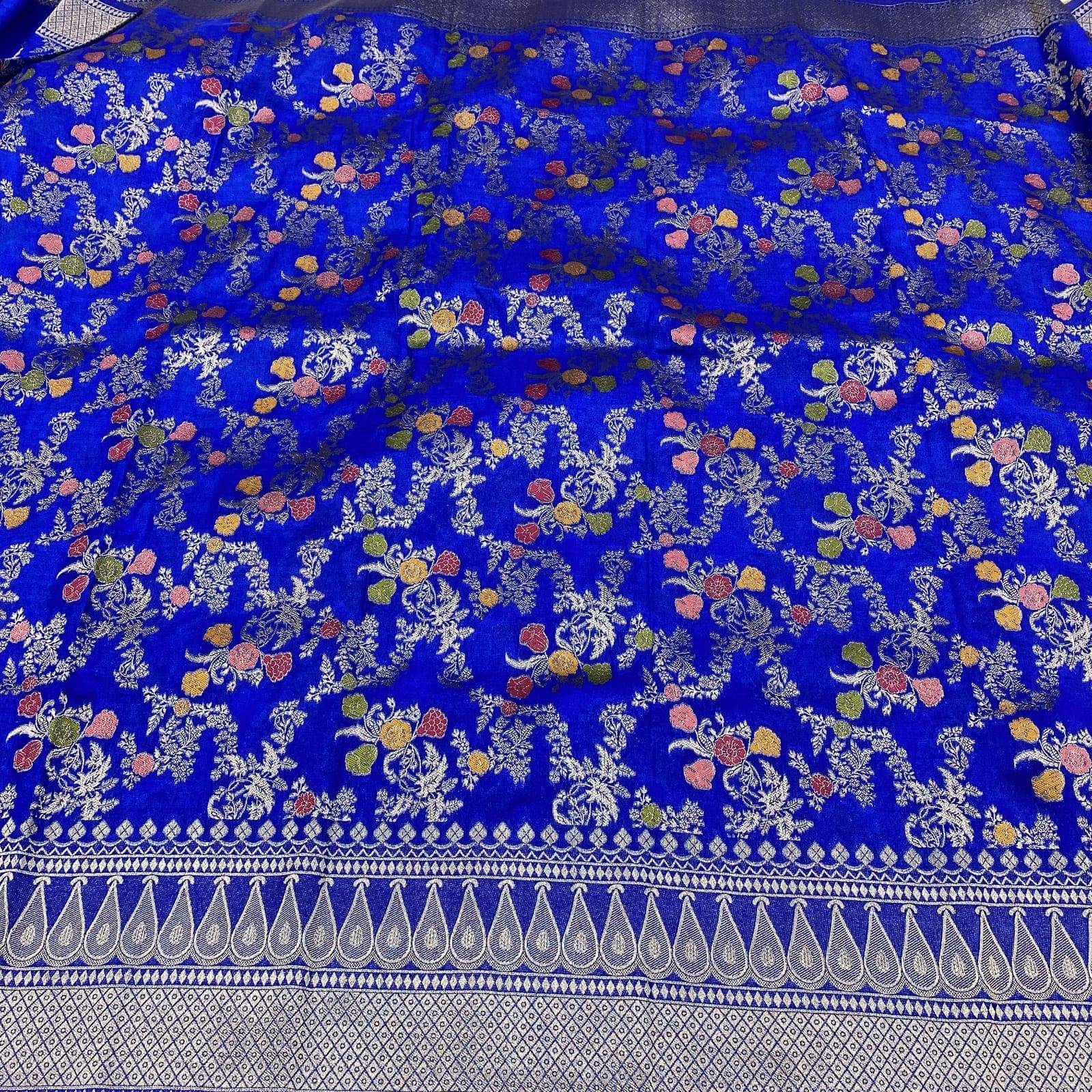 Banarasi georgette saree royal blue with heavy meena design full open body view