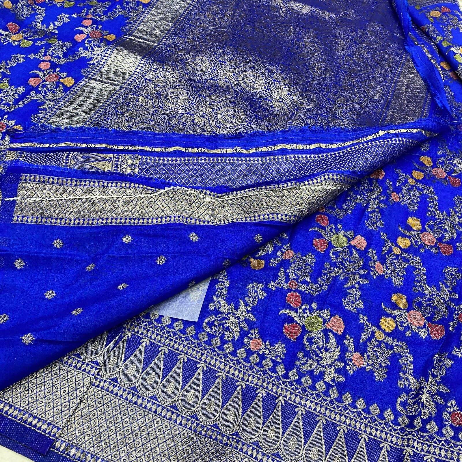 Banarasi georgette saree royal blue rich zari pallu design & butta blouse