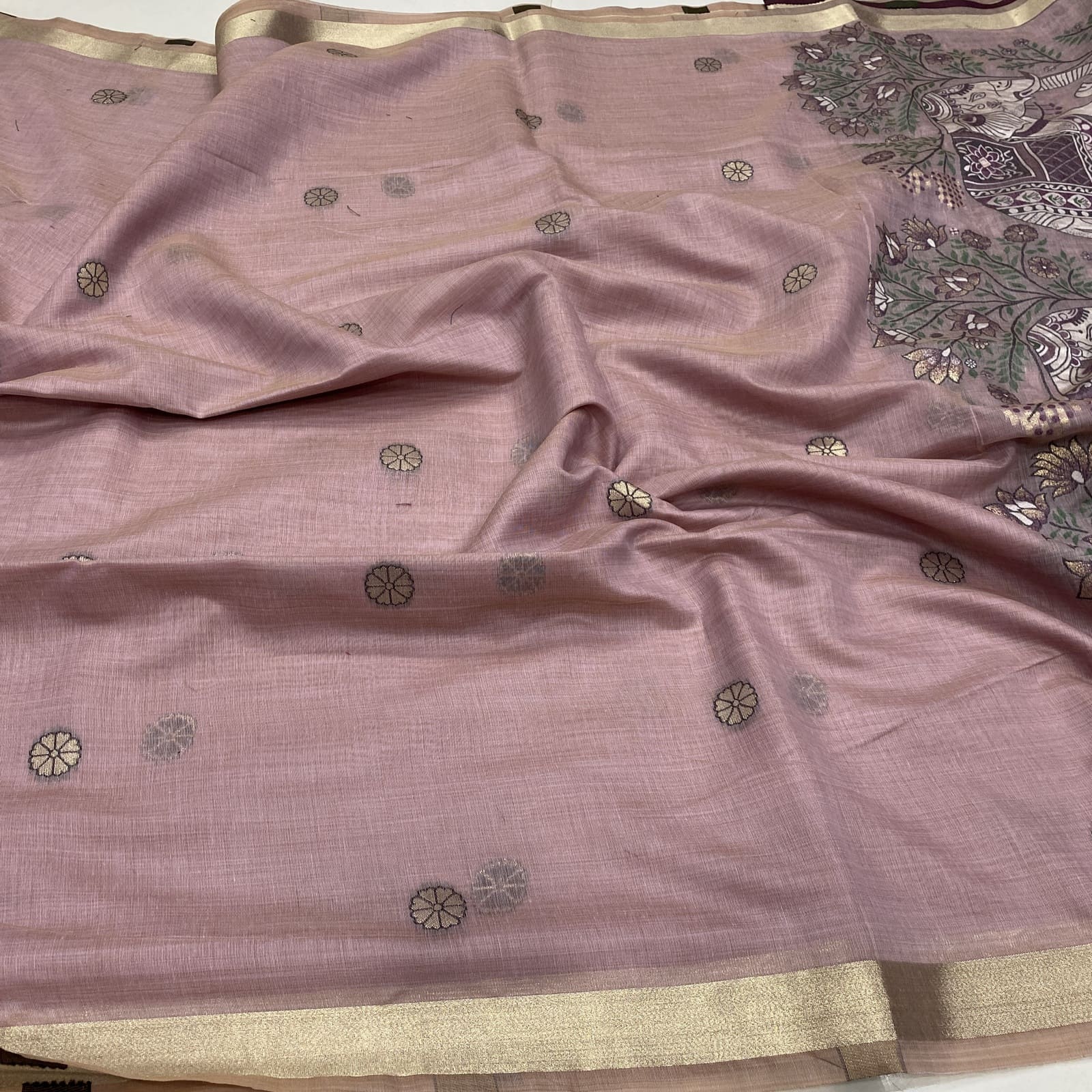 Chanderi Saree in Onion Shade with 3D Butta Weaves