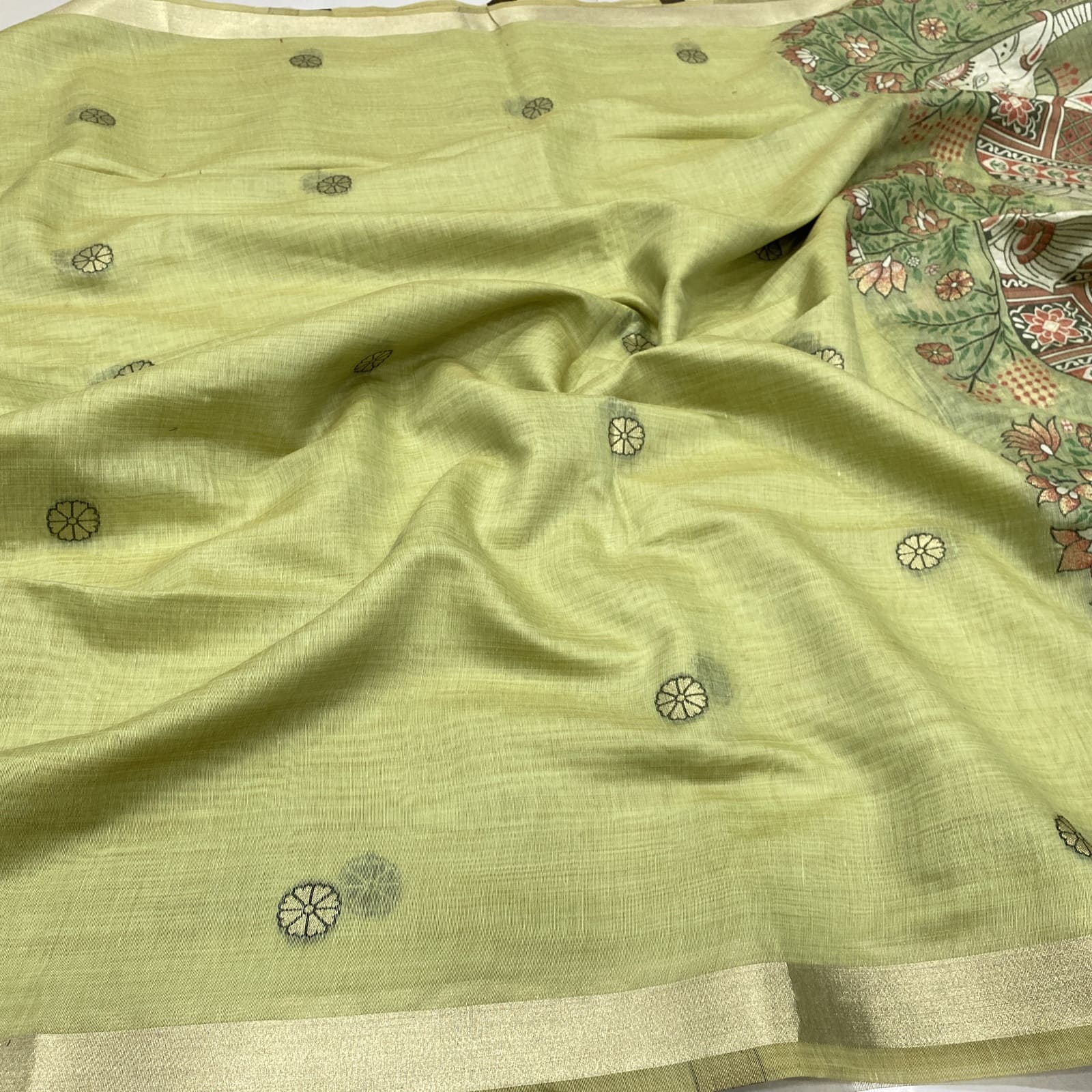 Chanderi Saree in Pista Green with 3D Butta Weaves