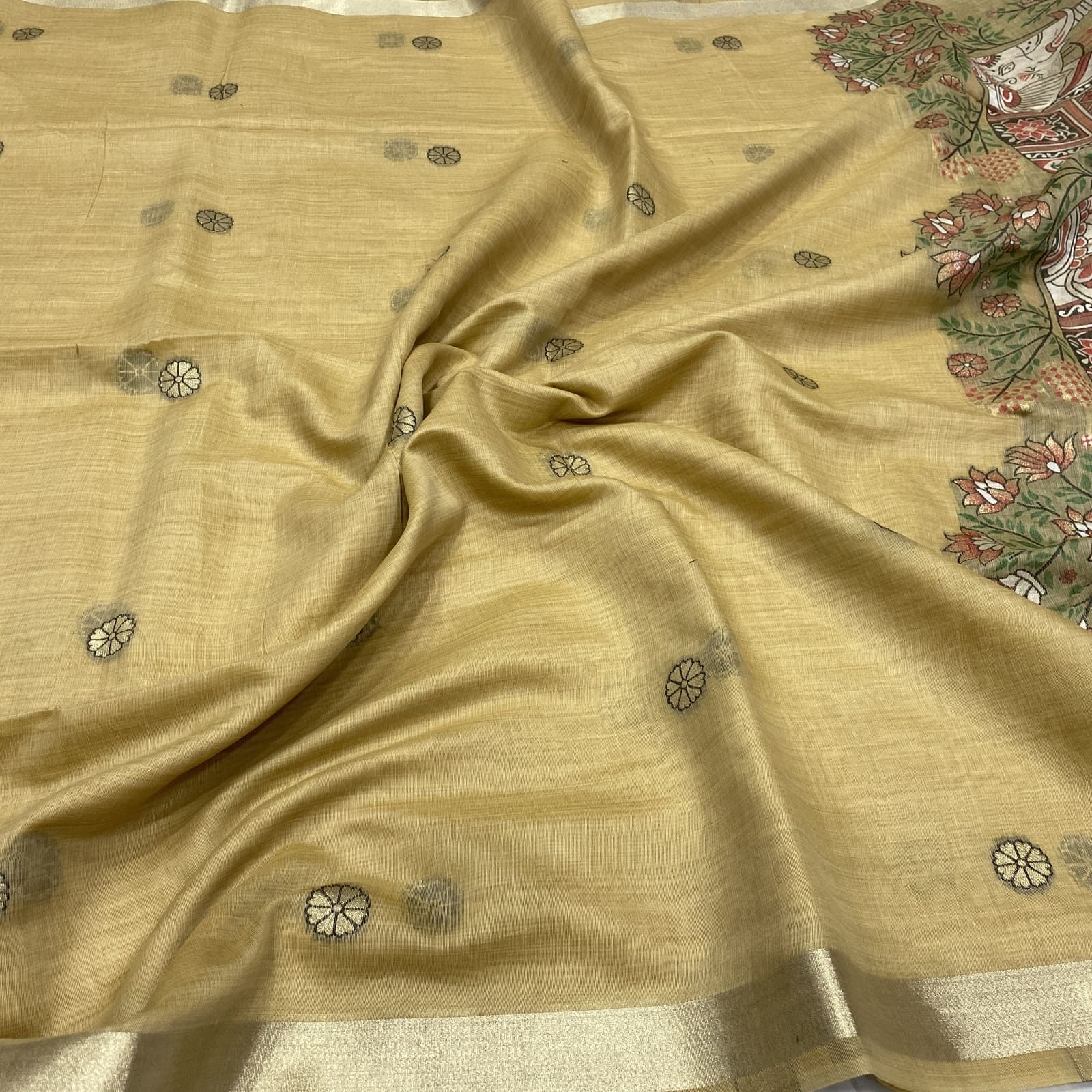 Chanderi Saree in Sandal with 3D Butta Weaves