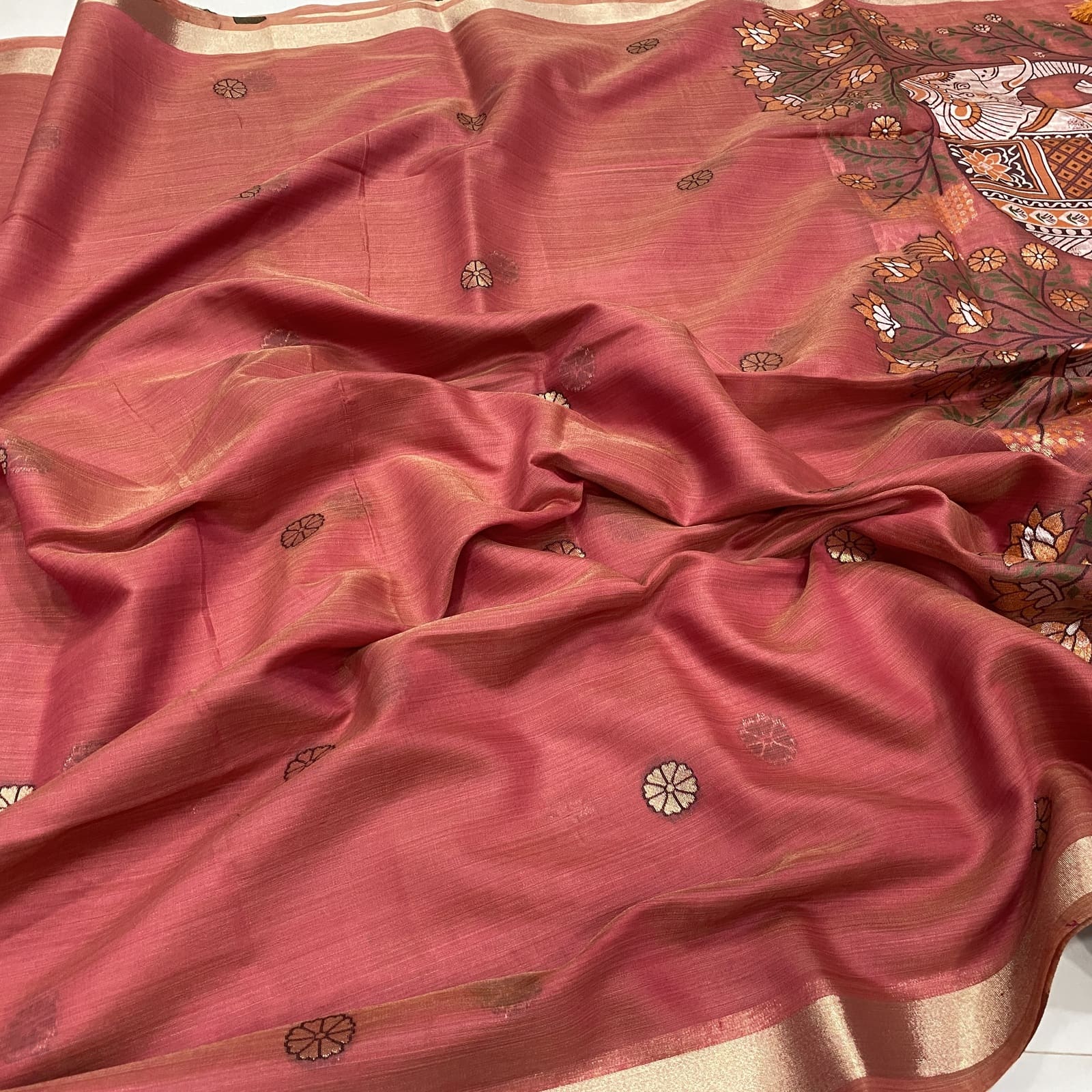 Chanderi Saree in Strawberry with 3D Butta Weaves