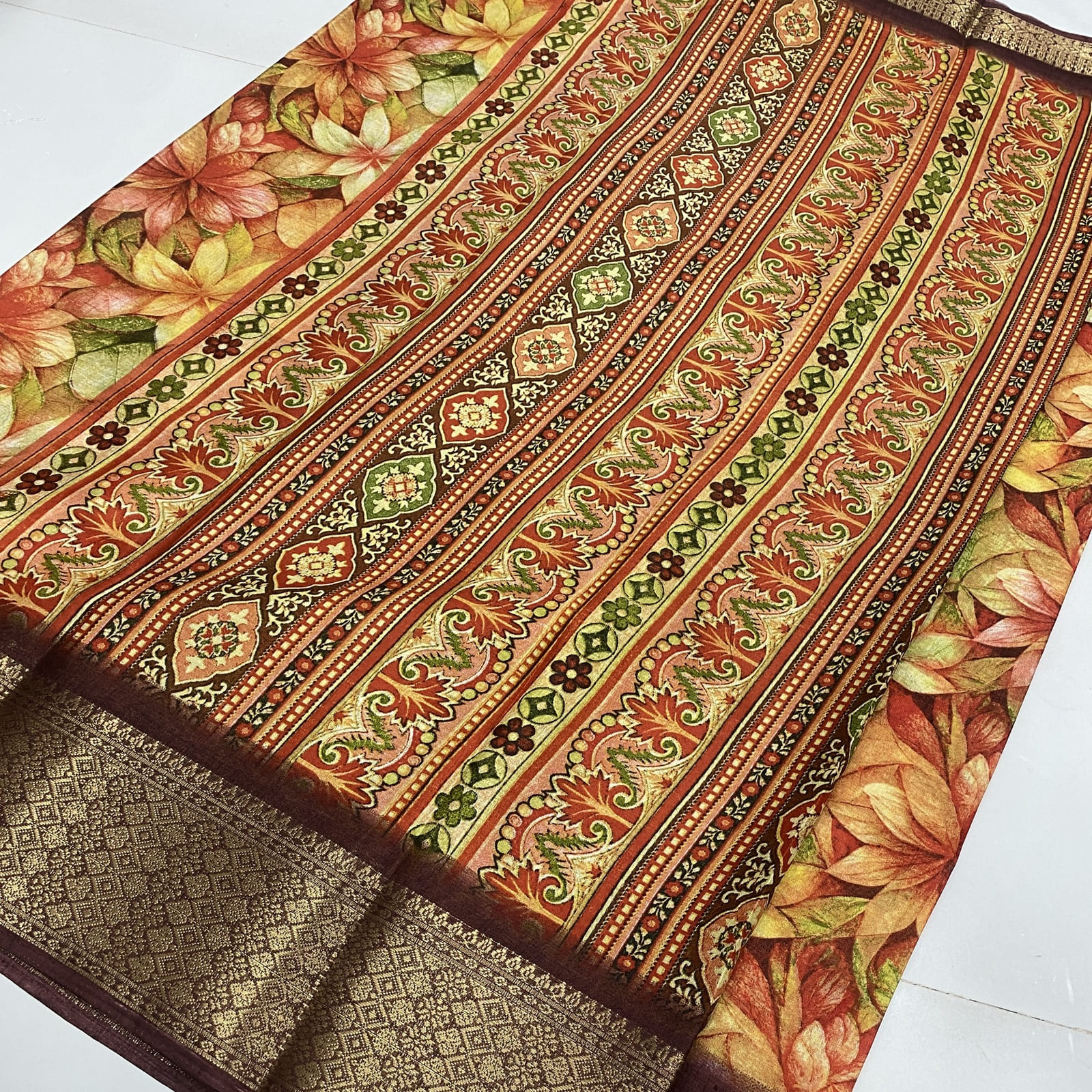 Brown Dola Silk Saree Printed Pallu