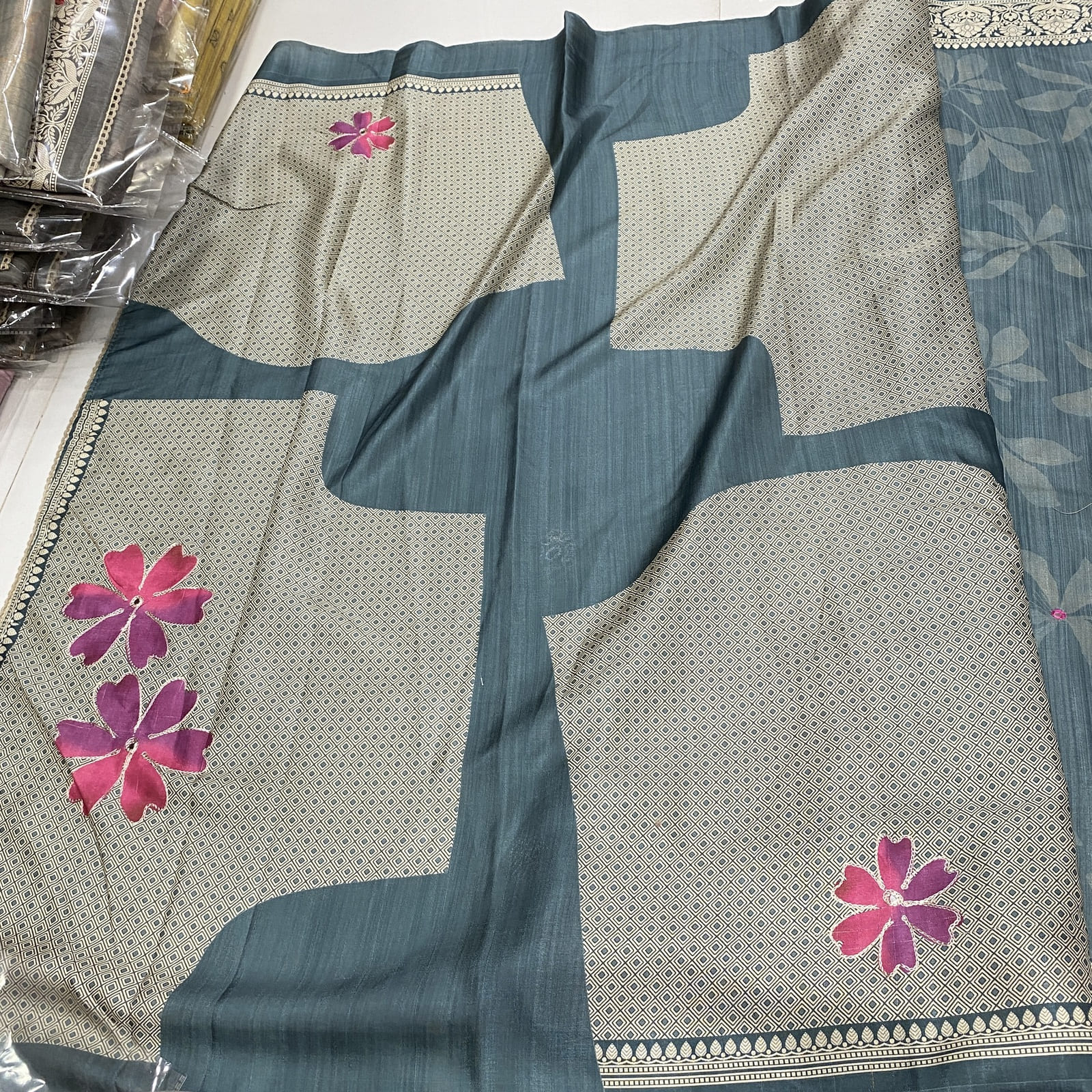Matching designer blouse for gunmetal grey khatha tussar work saree