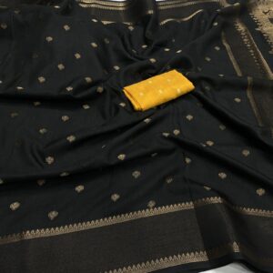 Malwal Softy Silk saree in Black with zari butta design