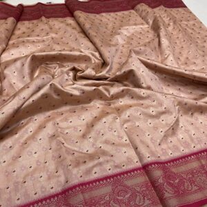 Meenasari Soft Cotton saree in Peach with Pink featuring Meena butta design
