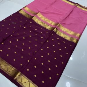 Semi premium Mysore crepe silk saree in rose with purple half-and-half design and zari zig zag border