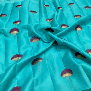 Mysore Tussar embroidery flower butta saree in Saffire color