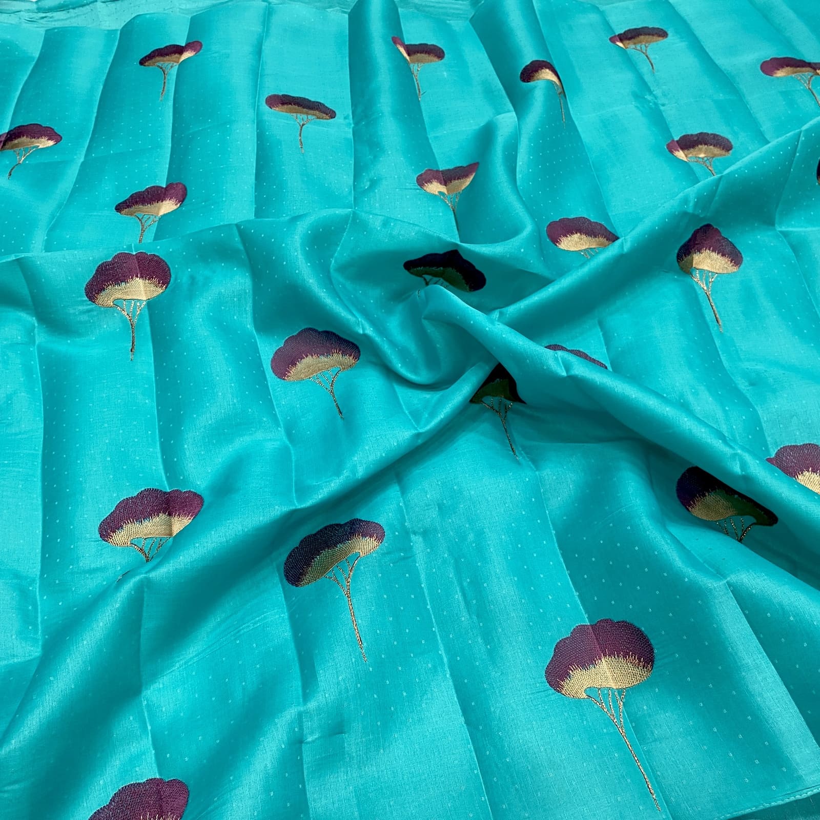 Mysore Tussar embroidery flower butta saree in Saffire color