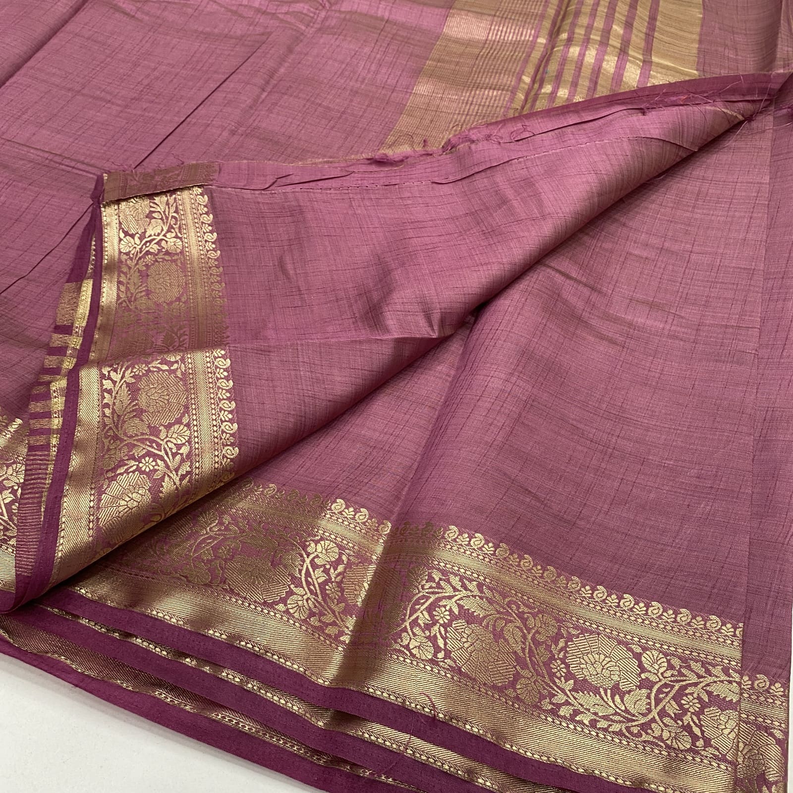 Dusty Rose Pink Raw Silk Saree Matching Blouse