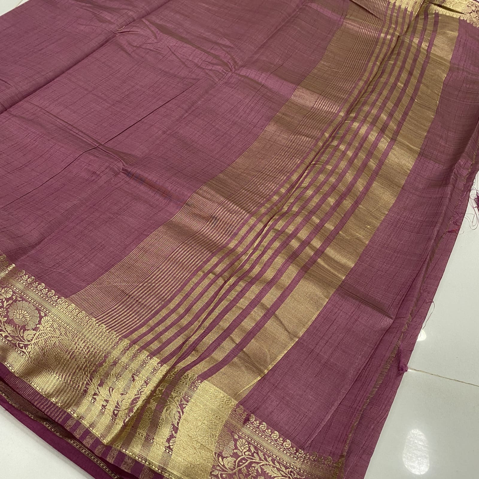 Dusty Rose Pink Raw Silk Saree Matching Chit Pallu