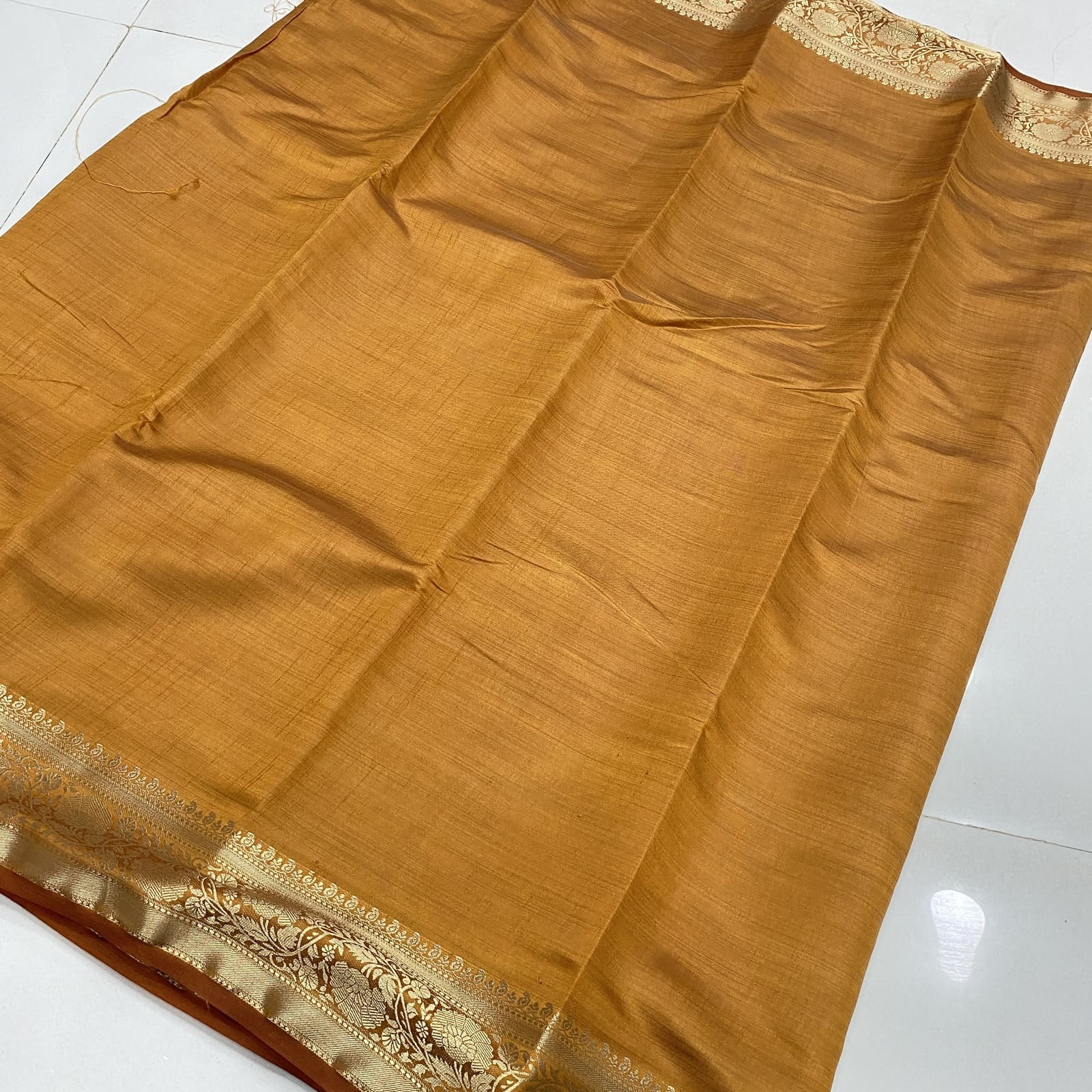 Raw Silk Saree in Mustard with Floral Zari Border