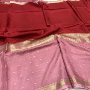 Russian Viscose Silk Saree in Red with Half Jari Split Design