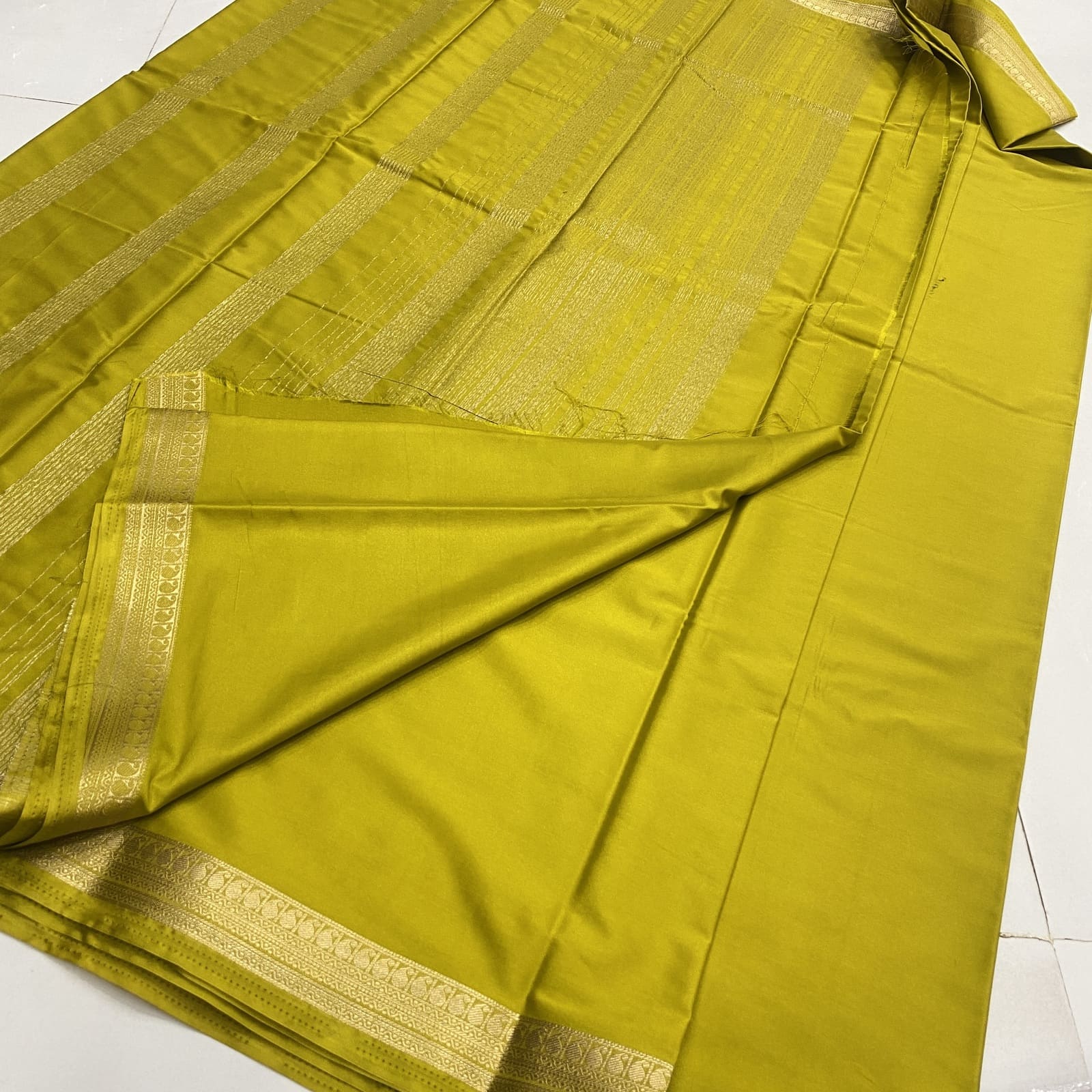 Matching lime blouse for semi Mysore silk saree