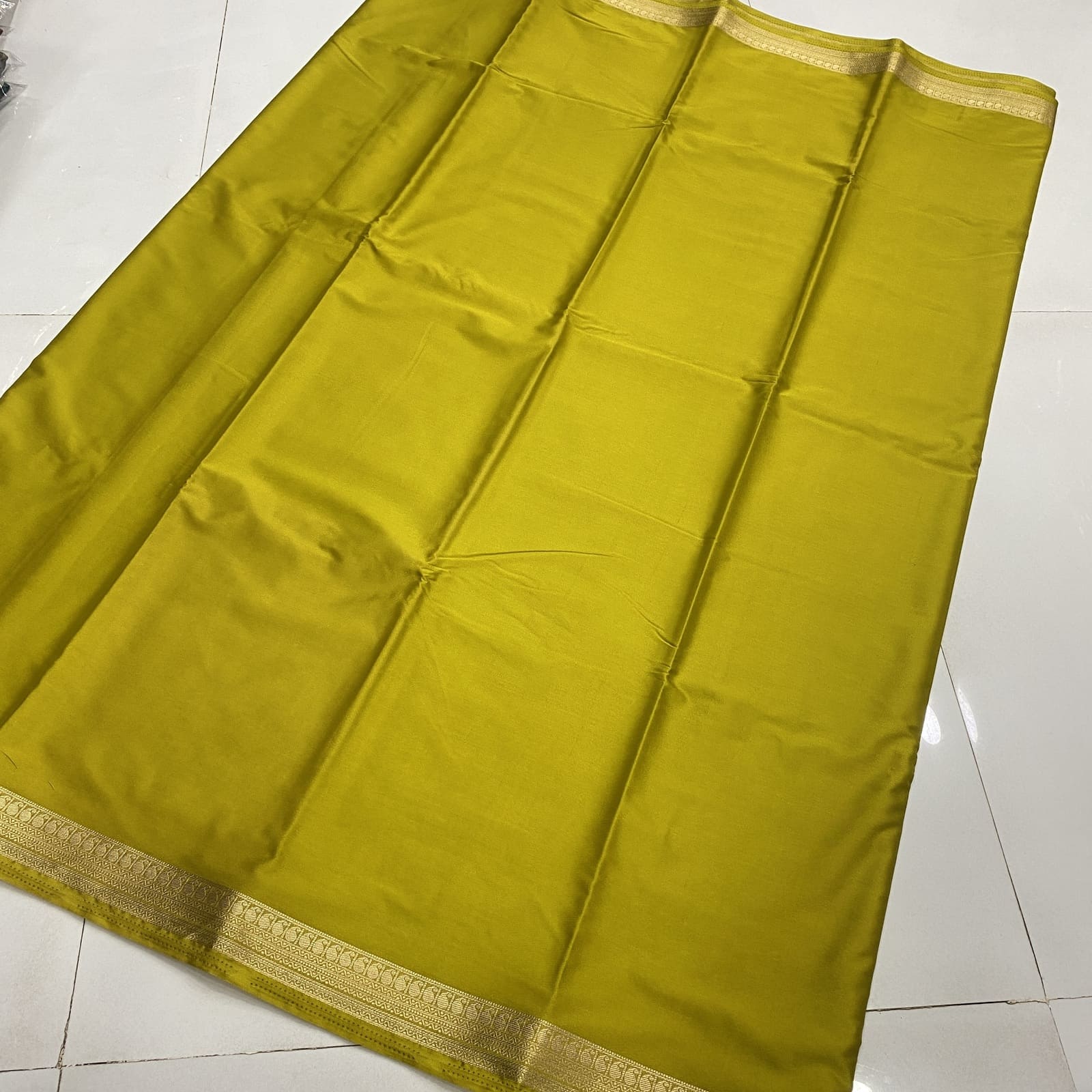 Semi Mysore silk saree in mustard full body with mango motif zari border