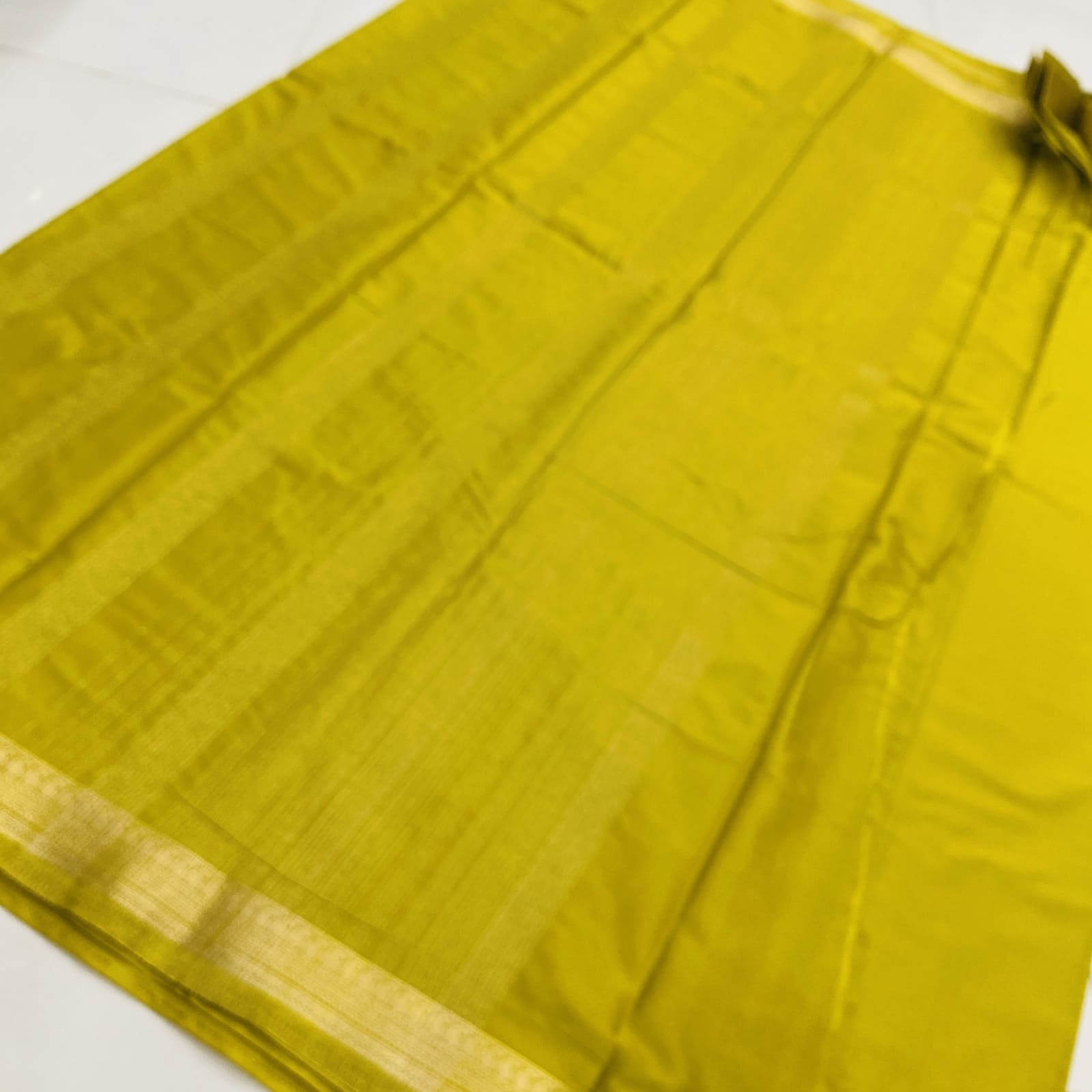 Mustard semi Mysore silk saree with chit zari pallu