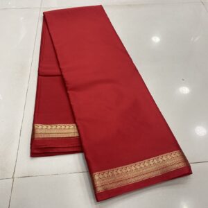 Semi Mysore silk saree in red with mango motif zari border
