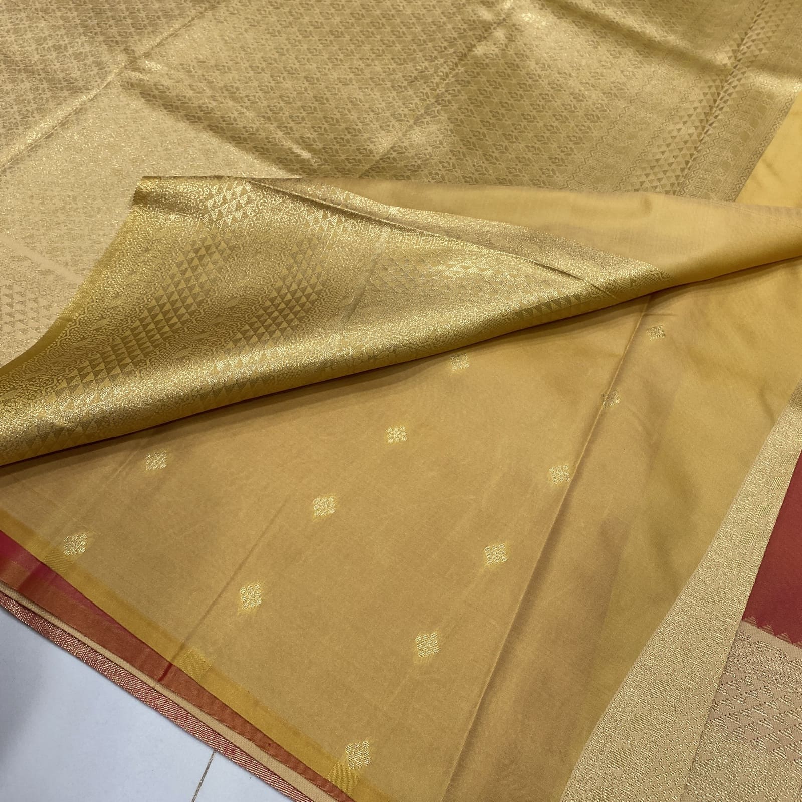 Orange with Sandal Semi Silk Saree Matching Contrast Butta Blouse