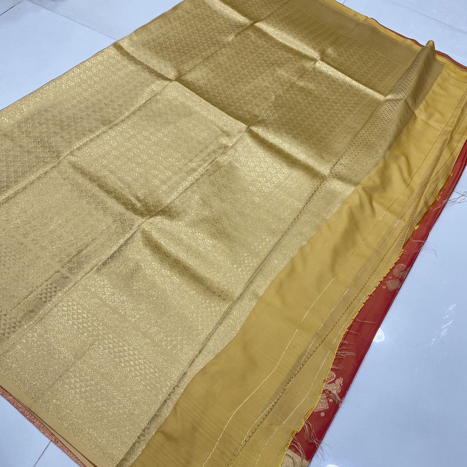 Orange with Sandal Semi Silk Saree Contrast Zari Border Pallu