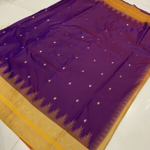 Semi Silk Saree in Purple with Mustard featuring Mango Leaf Zari Butta