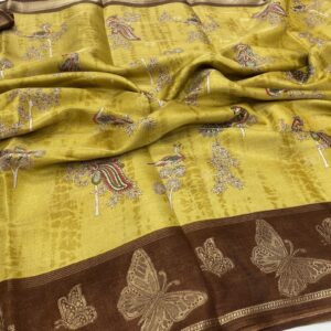 Semi Tissue Silk Saree in Yellow with Annam and Butterfly Butta Design