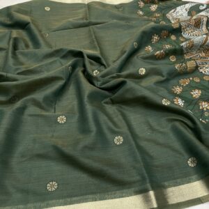 Chanderi Saree in Bottle Green with 3D Butta Weaves