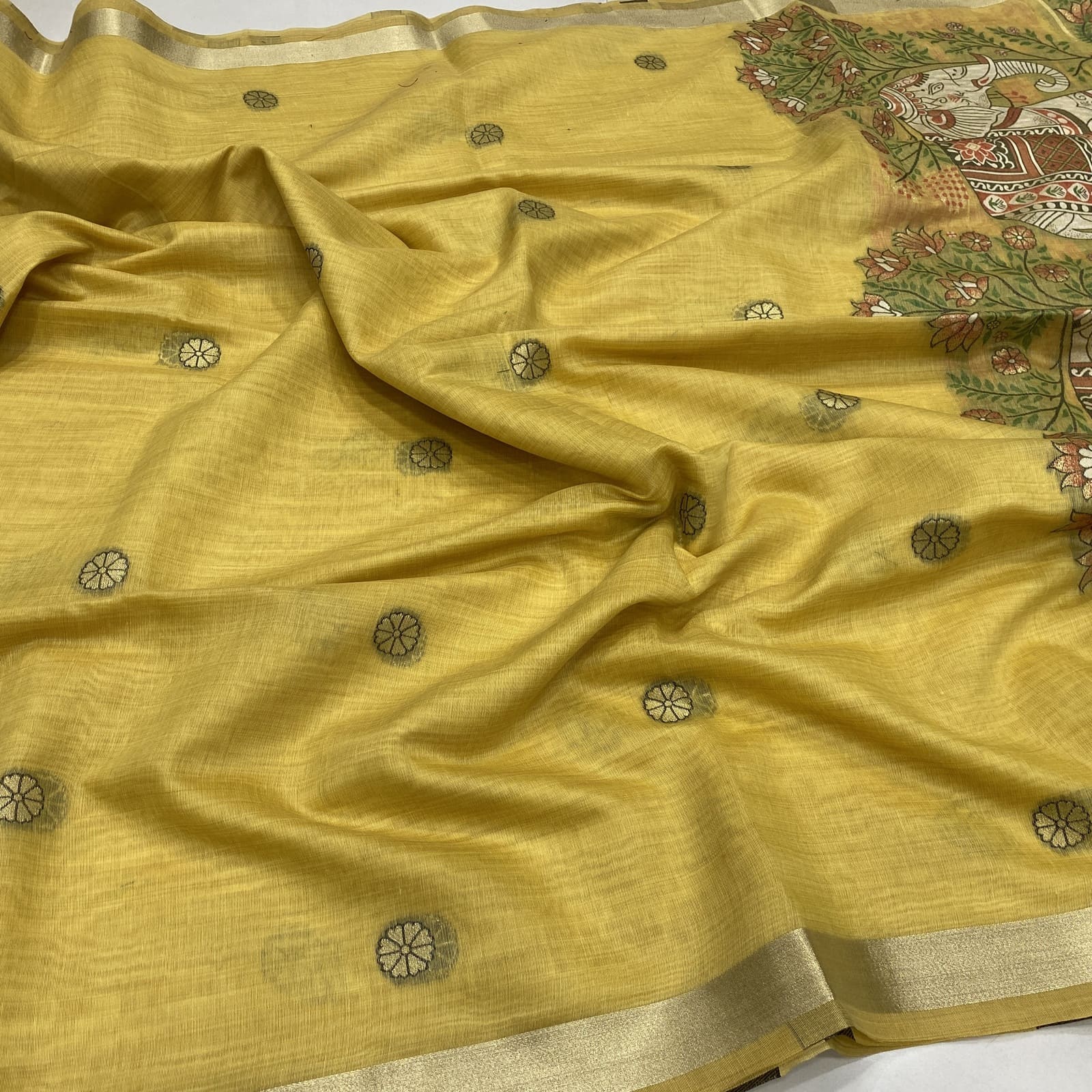 Chanderi Saree in Yellow with 3D Butta Weaves