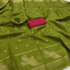 Green banarasi viscose georgette saree with zari stripes design