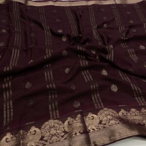 Carbon Chiffon Annam Border Saree Wine Body