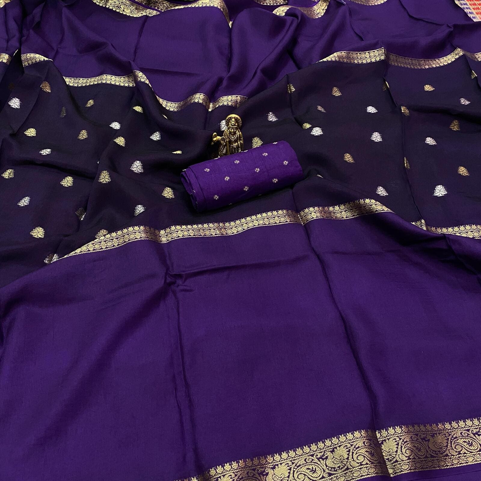 Purple pure viscose crepe silk saree with mid weave butta design