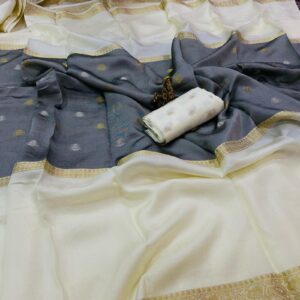 White pure viscose crepe silk saree with mid weave butta design