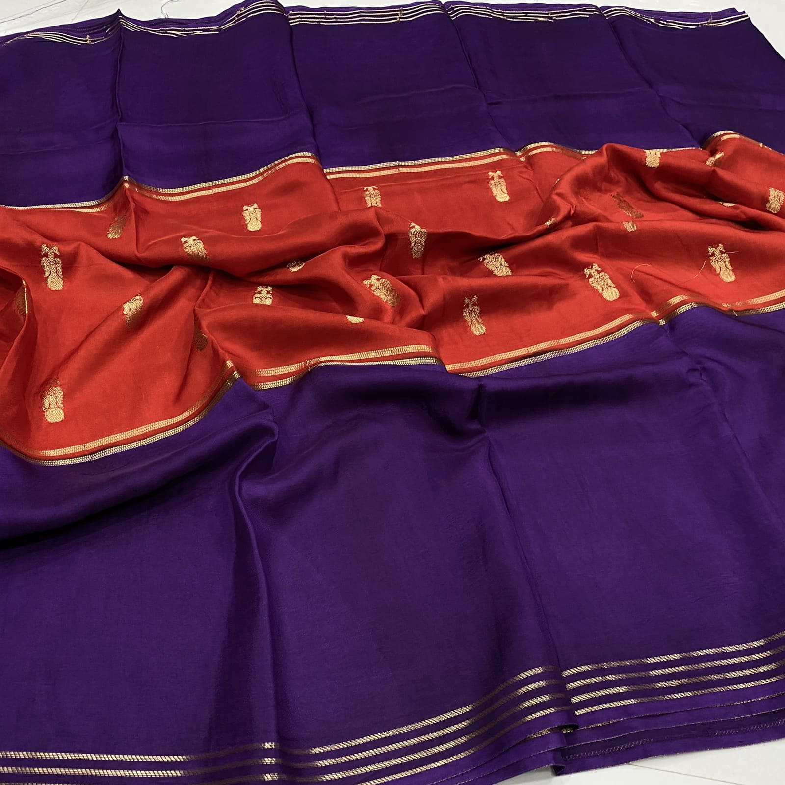 Orange semi berunda silk saree with annam mid panel design