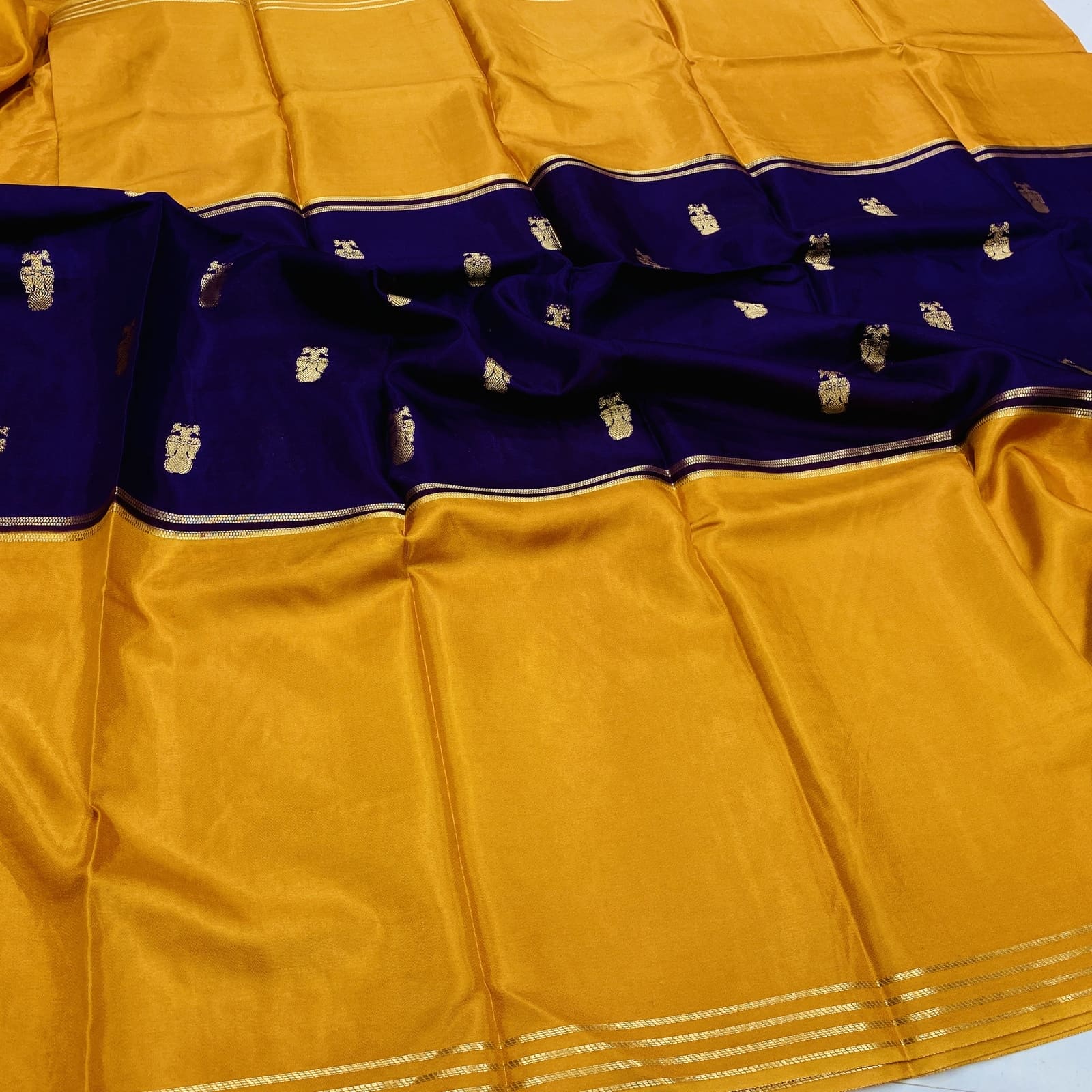 Purple semi berunda silk saree with annam mid panel design