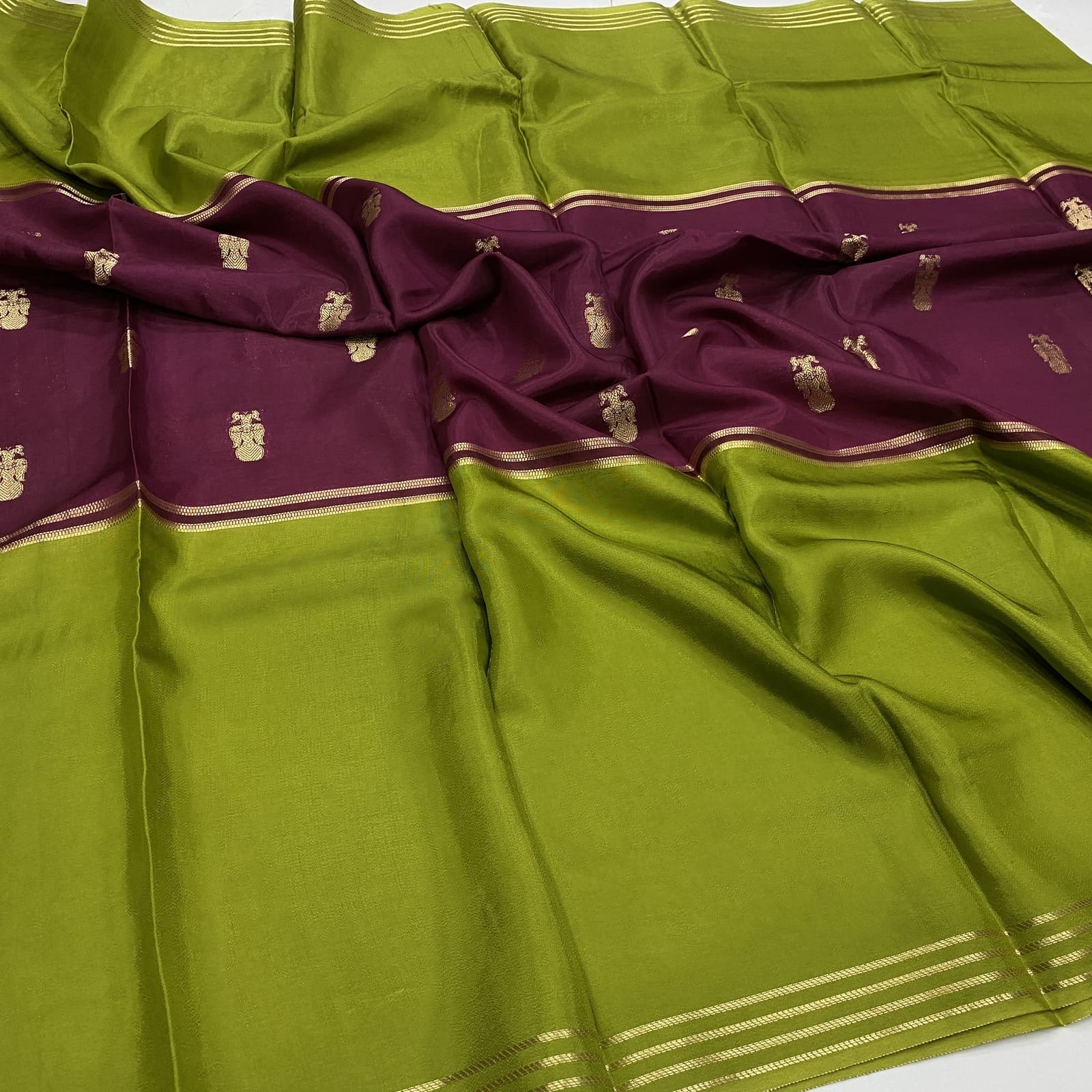 Wine semi berunda silk saree with annam mid panel design