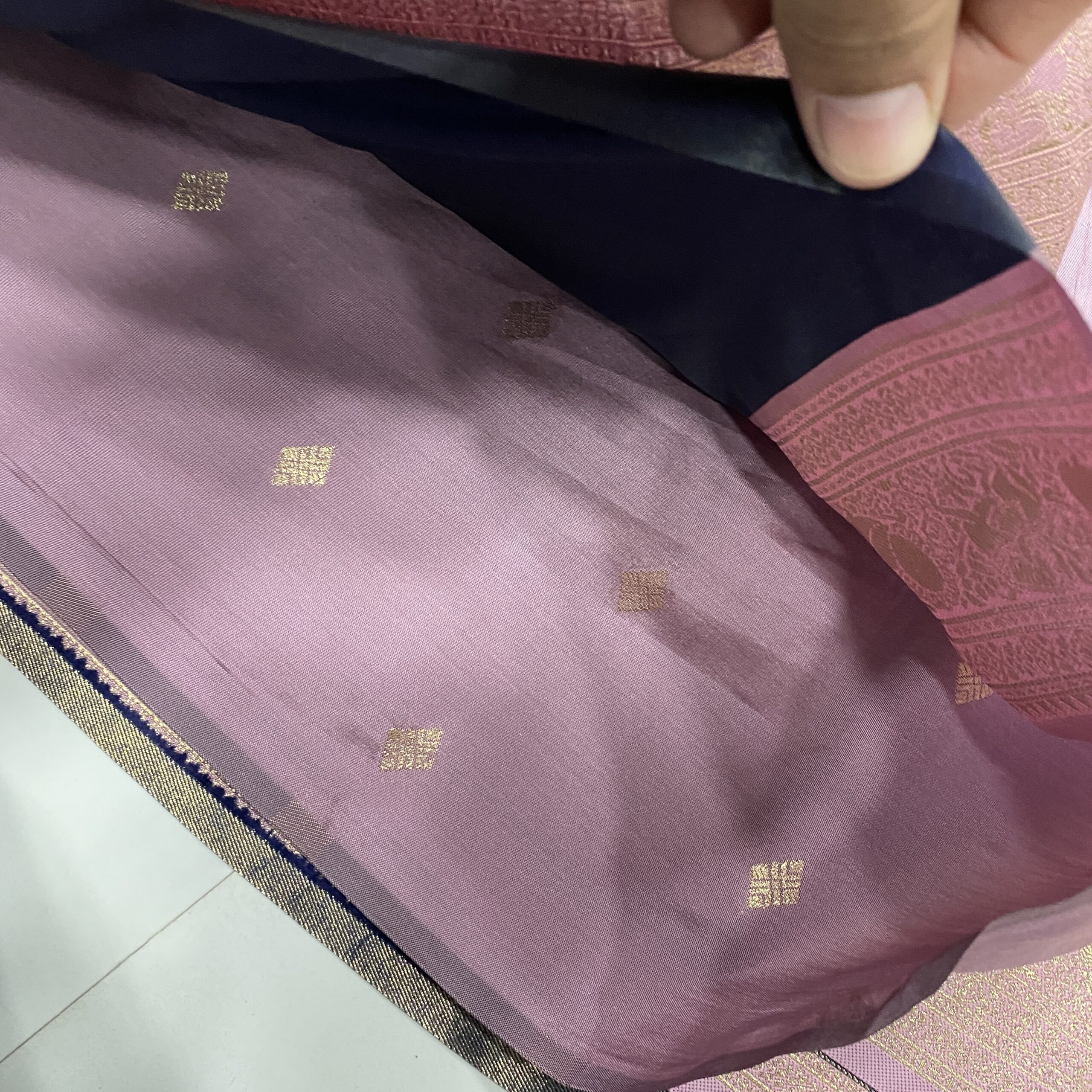 Navy semi silk saree matching butta blouse